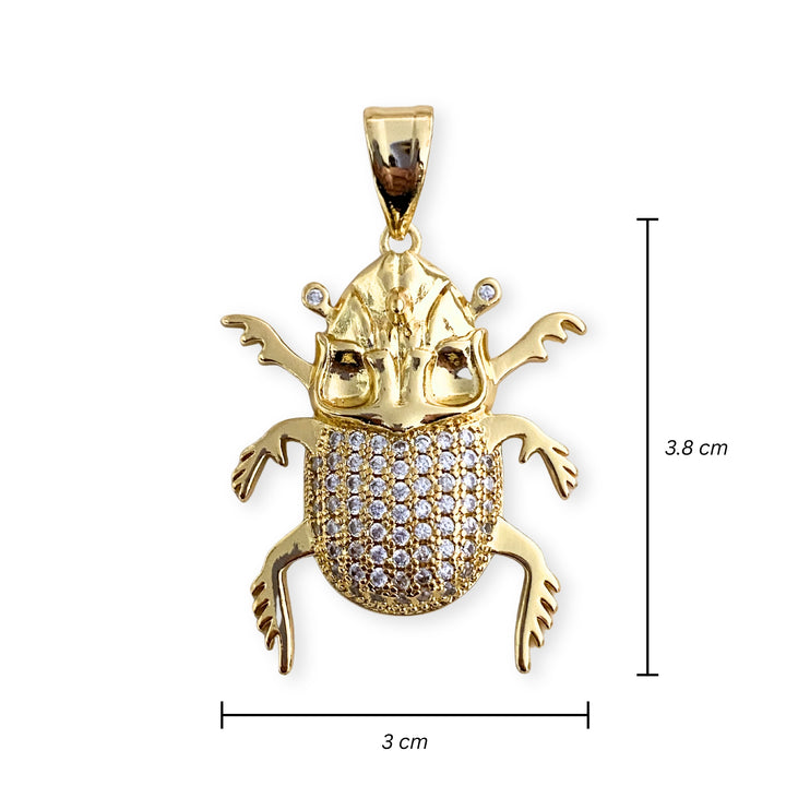 Medida para Dije de escarabajo de chapa de oro con zirconia