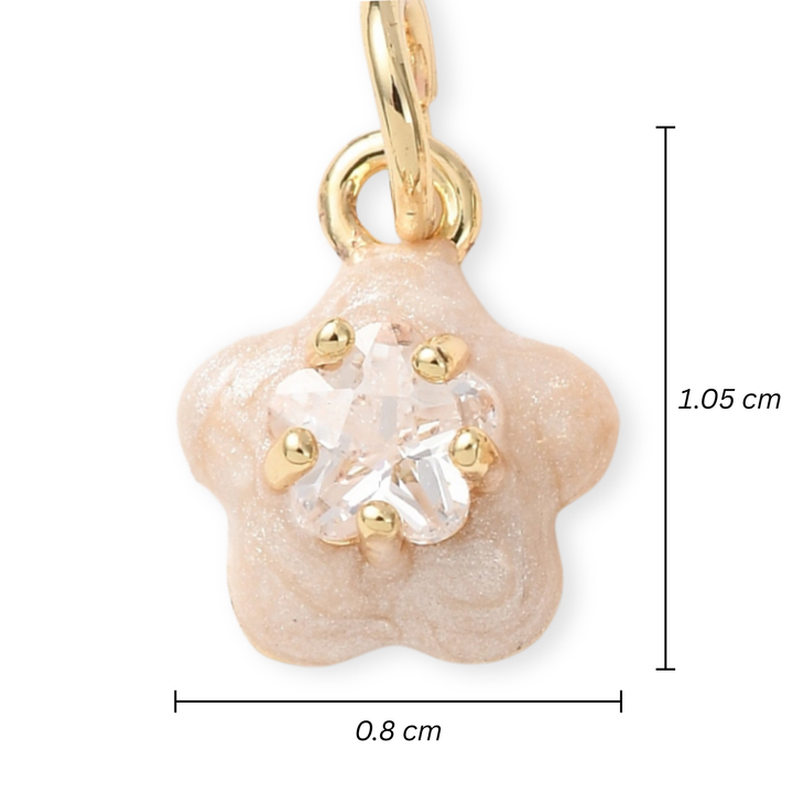 Medidas para Dije de flor de chapa de oro con zirconia y esmalte