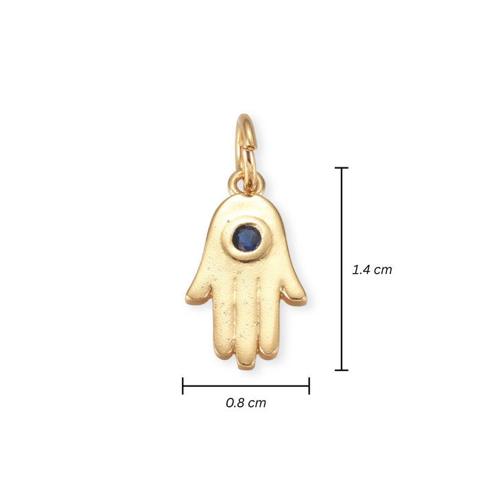 Medidas para Dije de mano de fátima de chapa de oro con zirconia