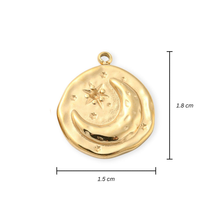 Medidas para Dije circular de luna de acero inoxidable