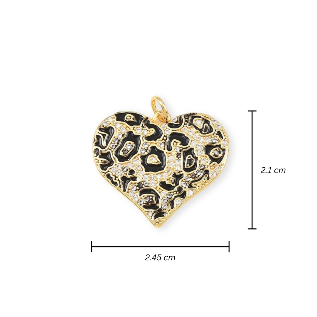 Medidas para Dije de corazón animal print de chapa de oro con zirconia y esmalte