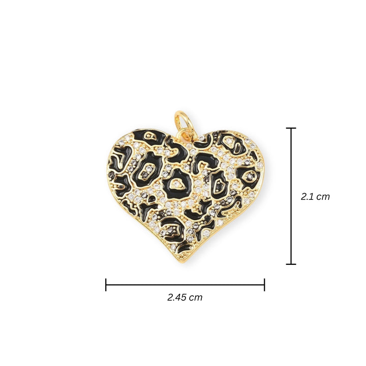 Medidas para Dije de corazón animal print de chapa de oro con zirconia y esmalte