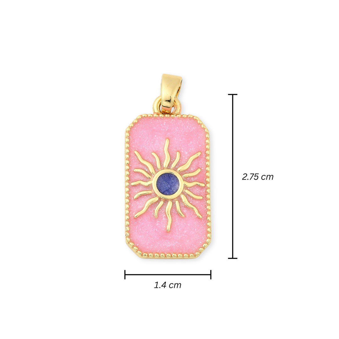 Medidas para Dije rectangular de sol de chapa de oro con esmalte