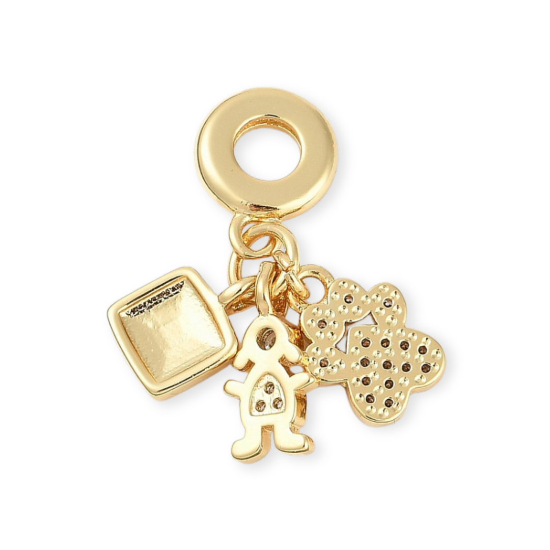 Detalles de Dije multicharm I Love You Dog de chapa de oro con zirconia