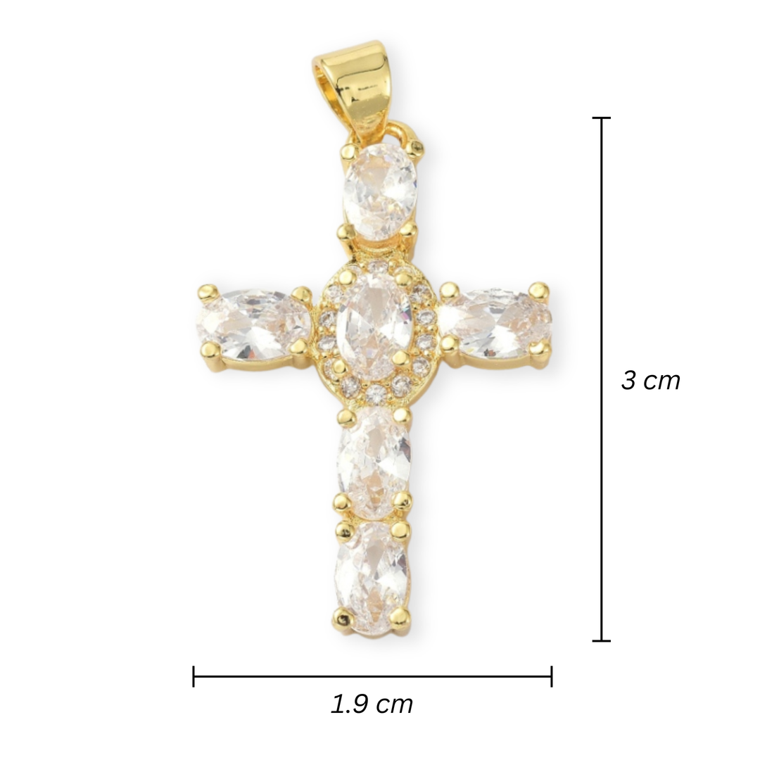 Medidas para Dije de cruz de chapa de oro con zirconia