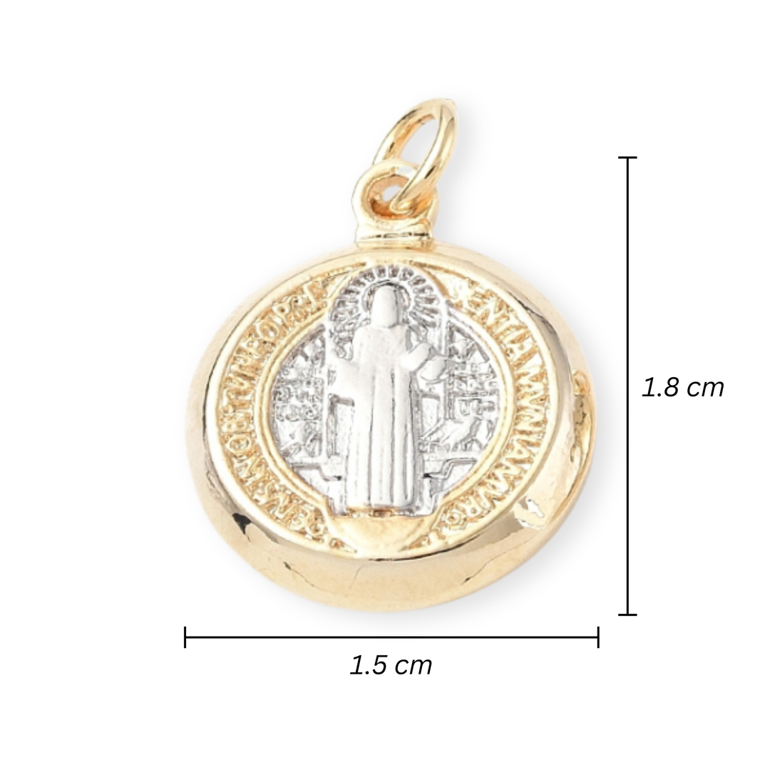 Medidas para Dije circular de San Benito en chapa de oro y platinado