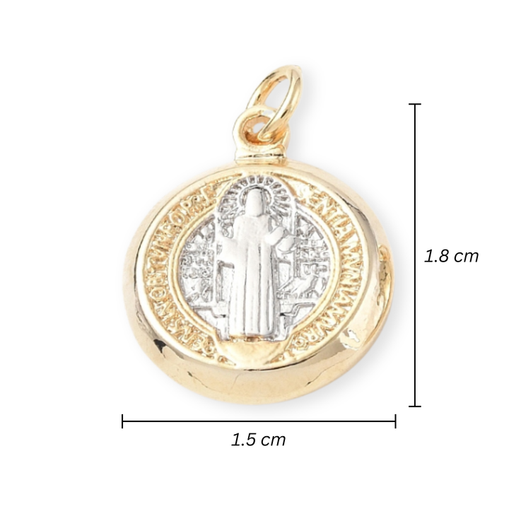 Medidas para Dije circular de San Benito en chapa de oro y platinado