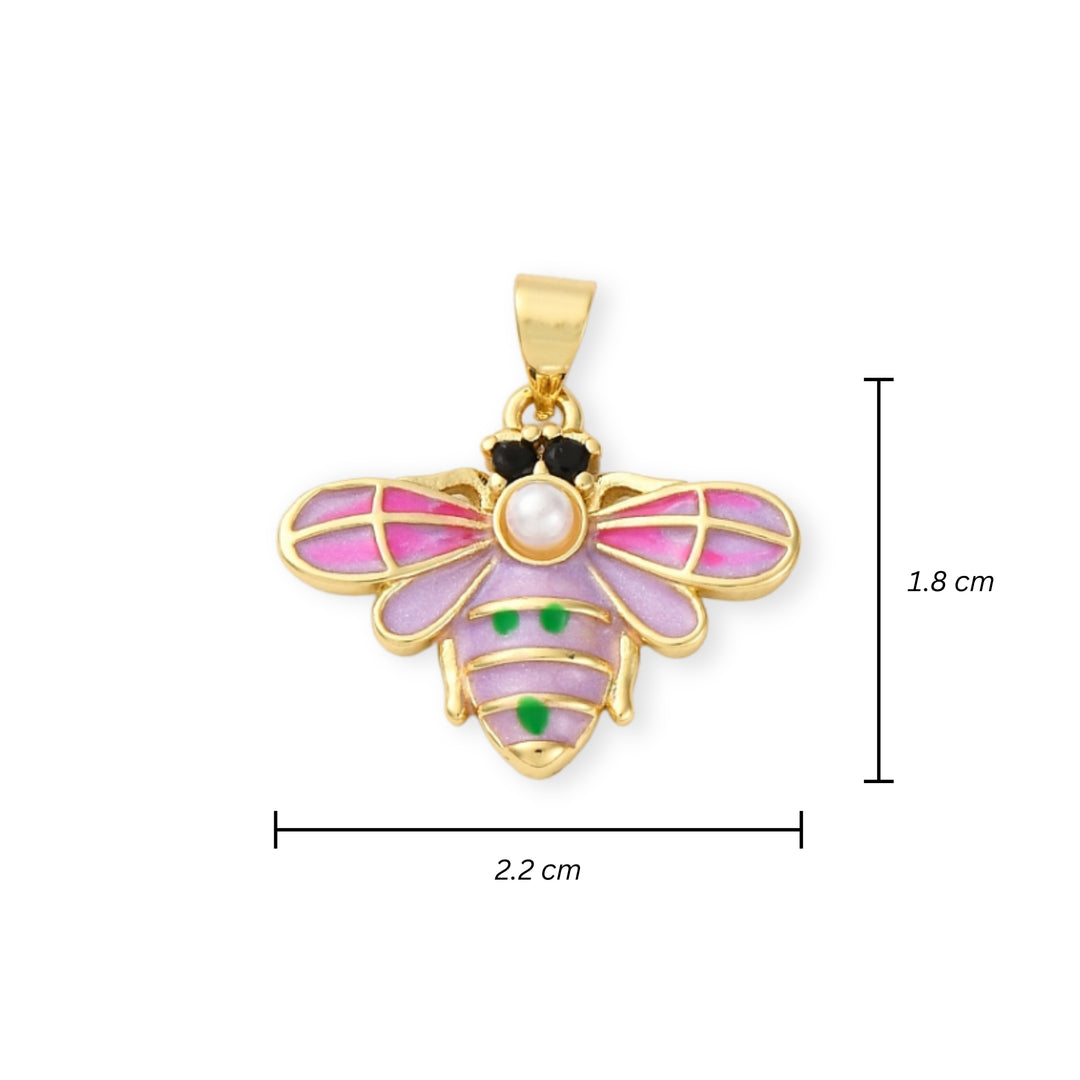 Medidas para Dije de abeja de chapa de oro con esmalte y perla sintética