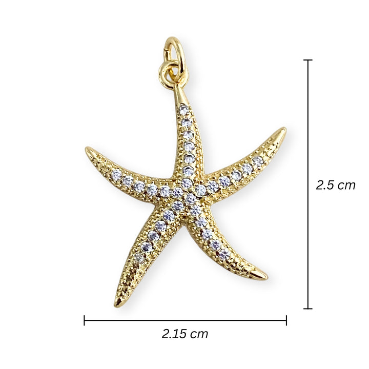 Medidas para Dije de estrella de mar de chapa de oro con zirconia