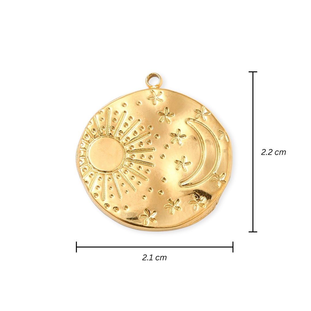 Medidas para dije de luna y sol circular de acero inoxidable