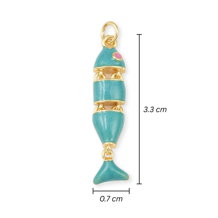 Medidas para Dije de pez de chapa de oro con esmalte