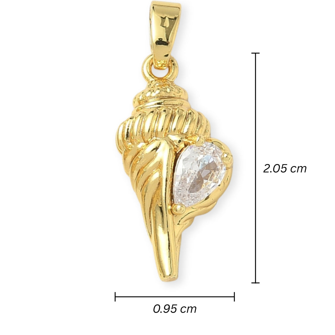 Medidas para Dije caracol dorado en chapa de oro con zirconia
