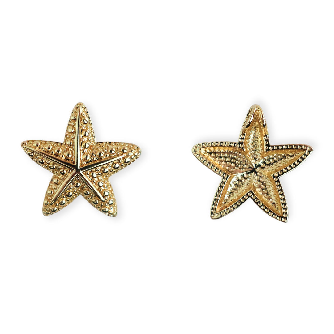 Comparacion de dije dorado en forma de estrella de mar con ojal trasero
