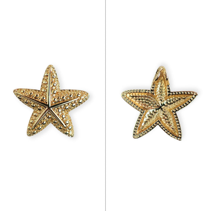 Comparacion de dije dorado en forma de estrella de mar con ojal trasero