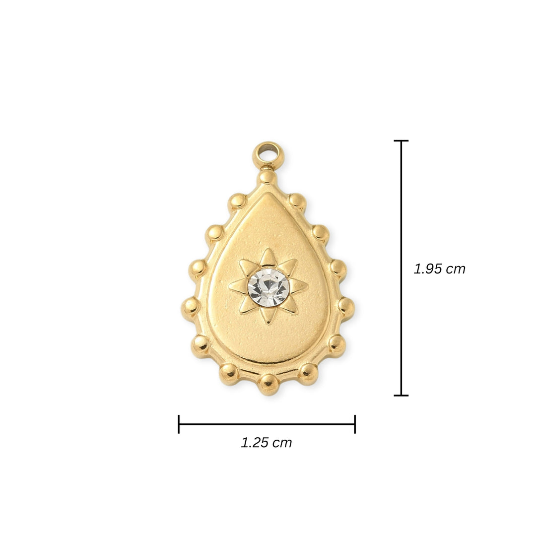 Medidas para Dije de gota de acero inoxidable con zirconia al centro