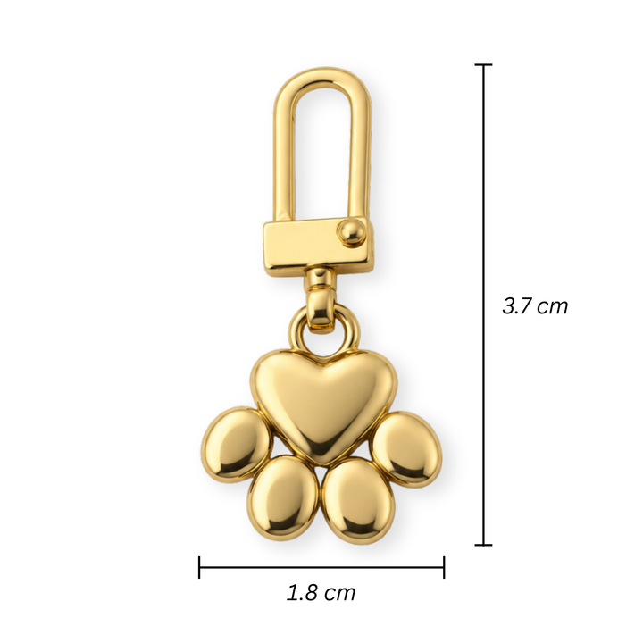 Medidas para Dije en forma de huella de perro con acabado de chapa de oro