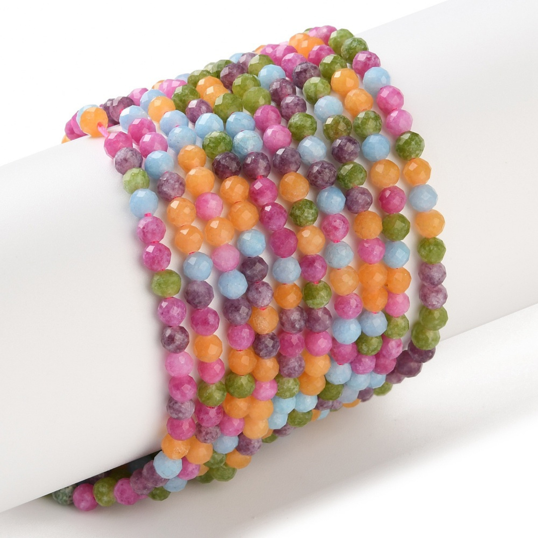 Tira de cuentas de jade natural redondo facetado de 3 mm para joyería