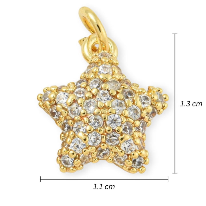 Medidas para Dije dorado en forma de estrella con zirconia
