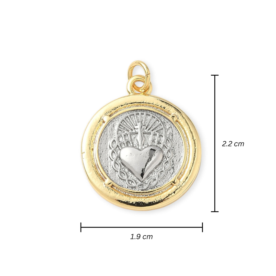 Medidas para Dije circular de sagrado corazón de chapa de oro
