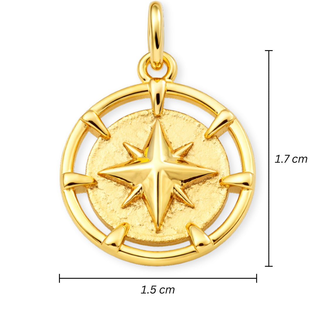 Medidas para Dije circular de brújula de chapa de oro