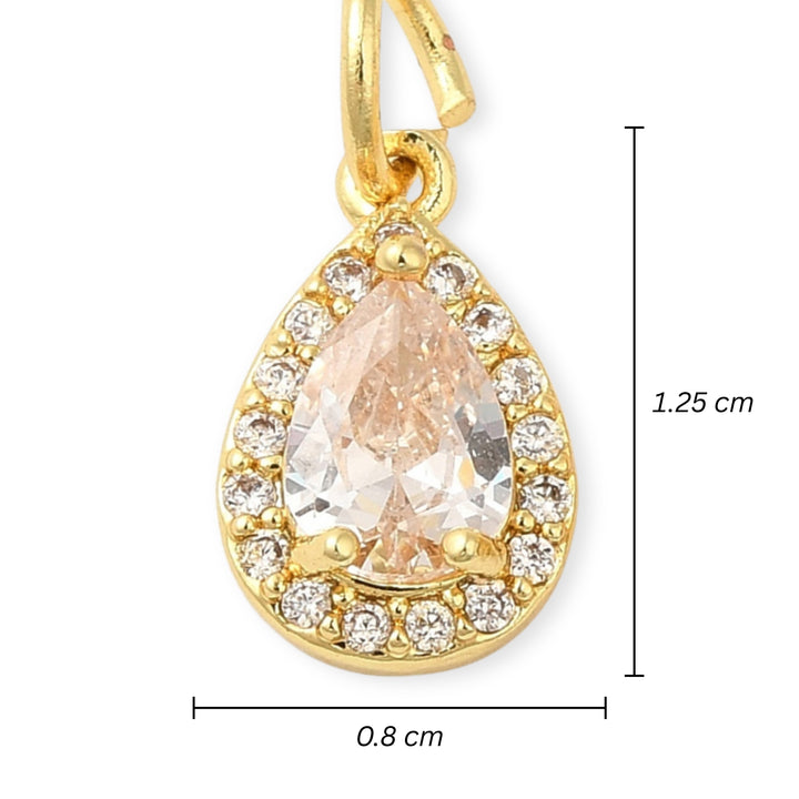 Medidas para Dije en forma de gota de chapa de oro con zirconia brillante