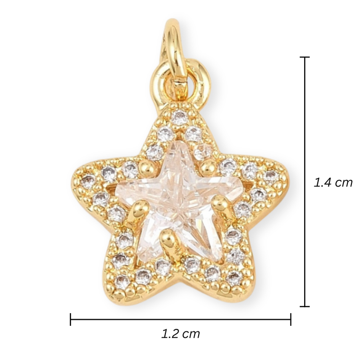 Medidas para Dije de estrella de chapa de oro con zirconia