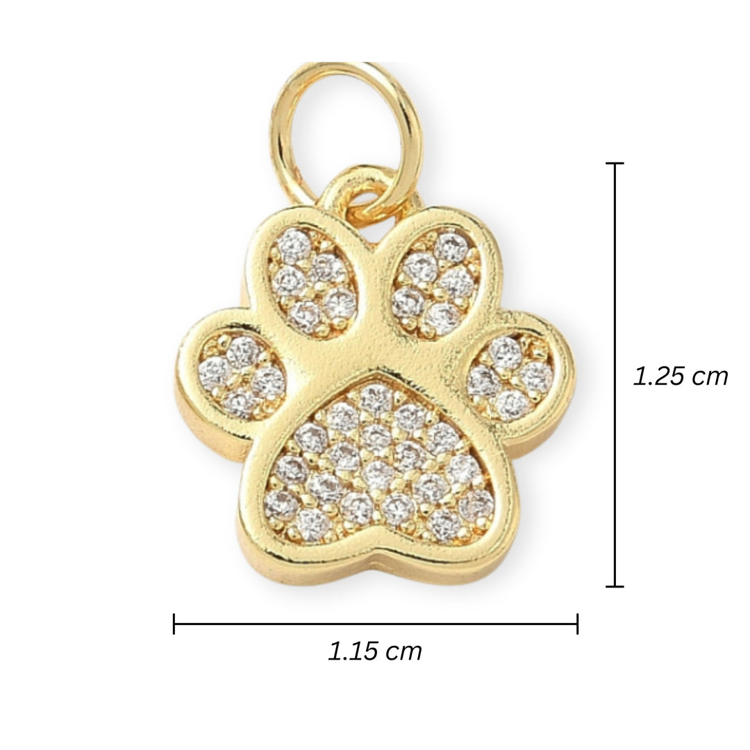 Medidas para Dije huella de perro dorada con zirconia brillante