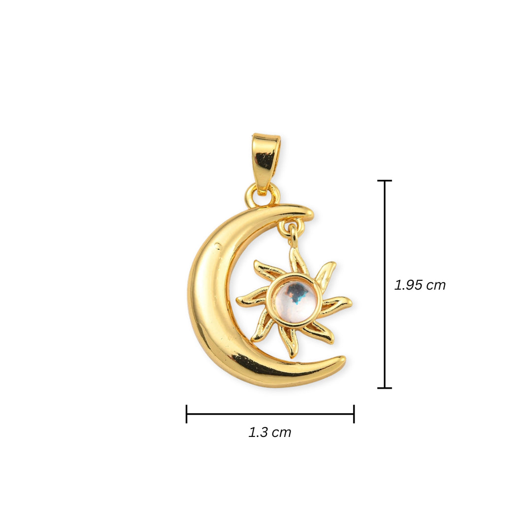 Medidas para Dije de luna y sol de chapa de oro y resina