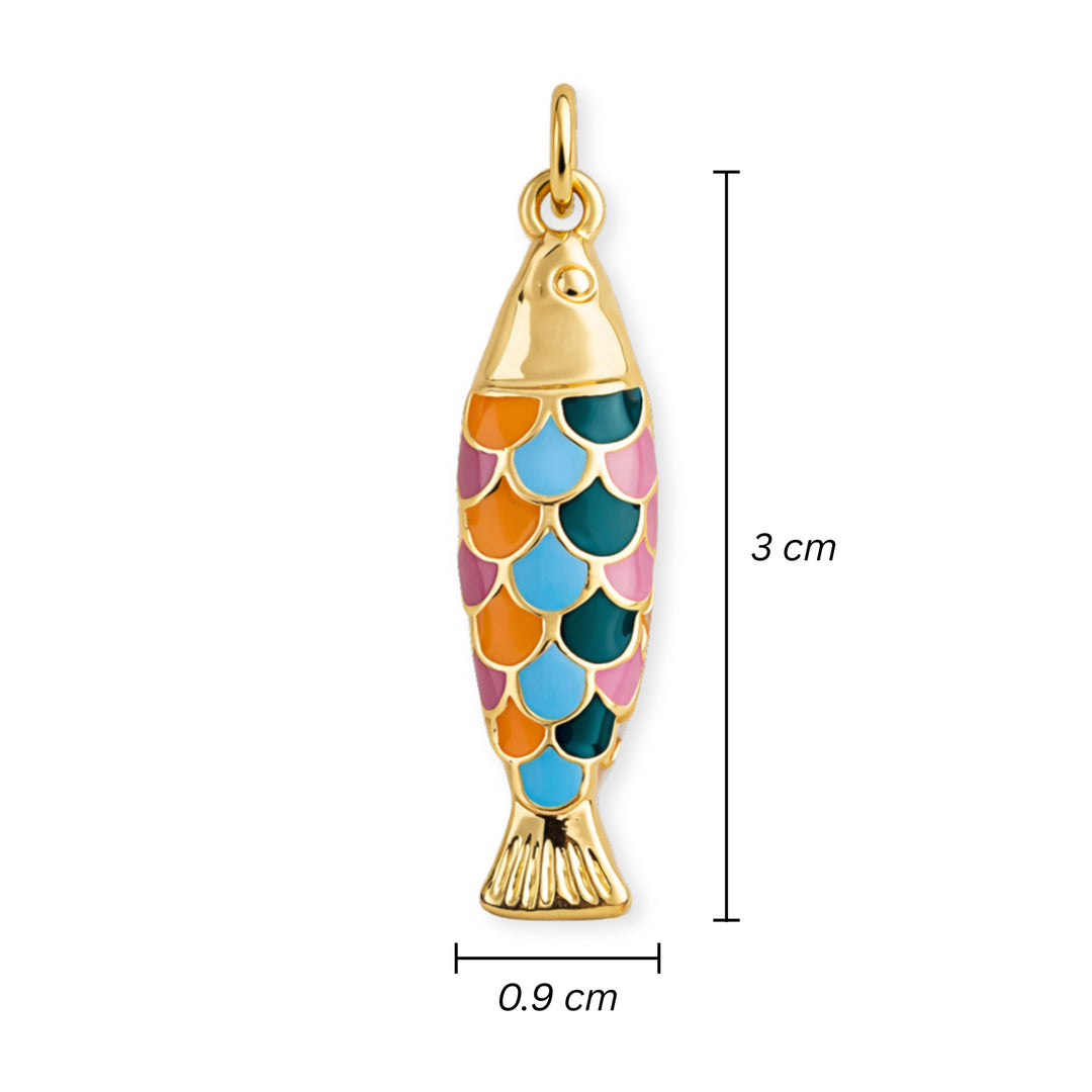 Medidas para Dije de pez de chapa de oro con esmalte