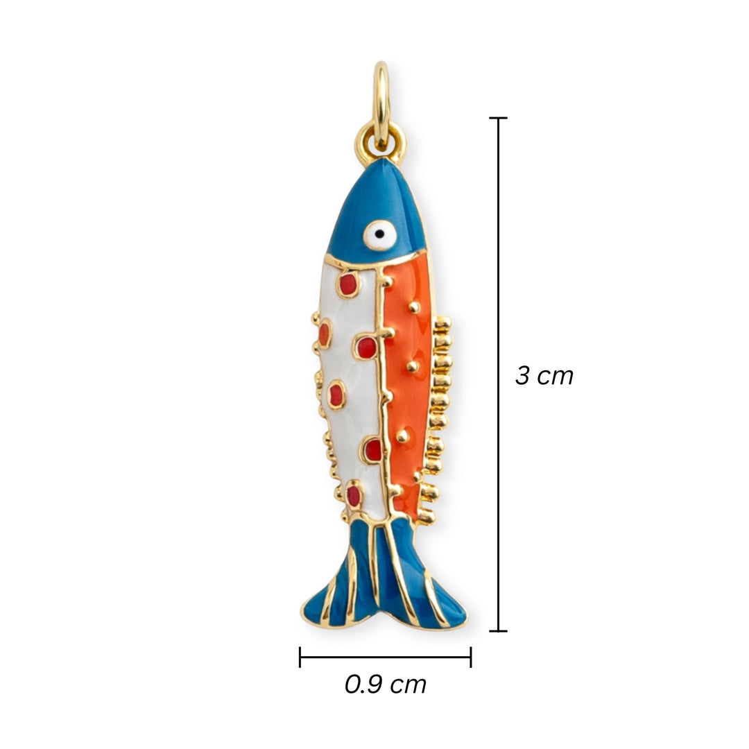 Medidas para Dije de pez de chapa de oro con esmalte