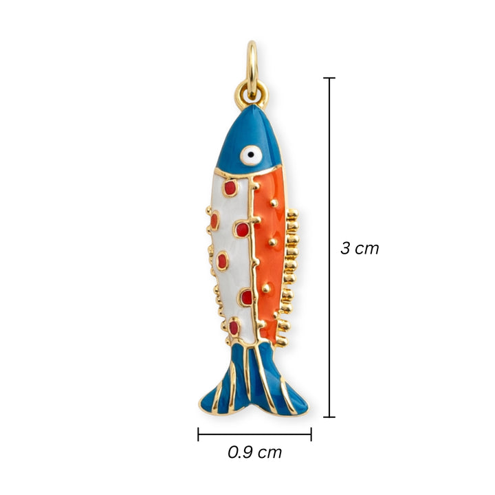 Medidas para Dije de pez de chapa de oro con esmalte
