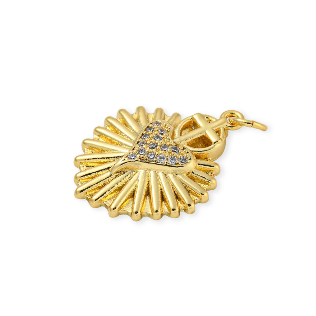 Detalles de Dije de corazón con cruz de chapa de oro con zirconia