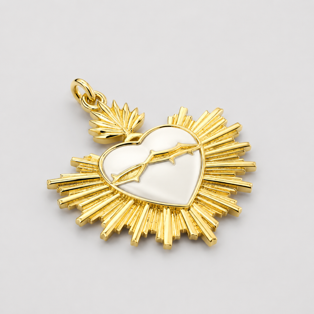 Detalles de Dije de Sagrado Corazón de Jesús de chapa de oro