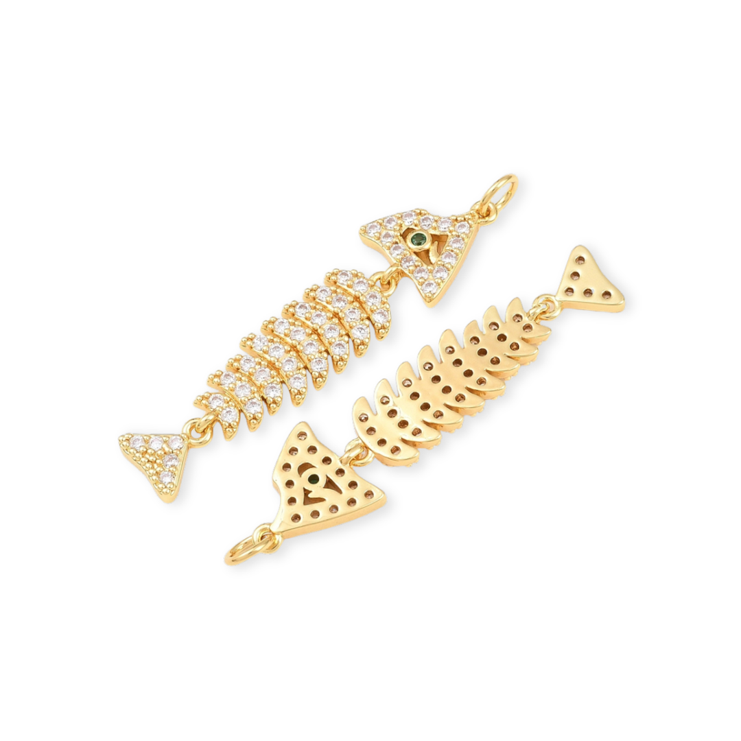Detalles de Dije de pez de chapa de oro con zirconia
