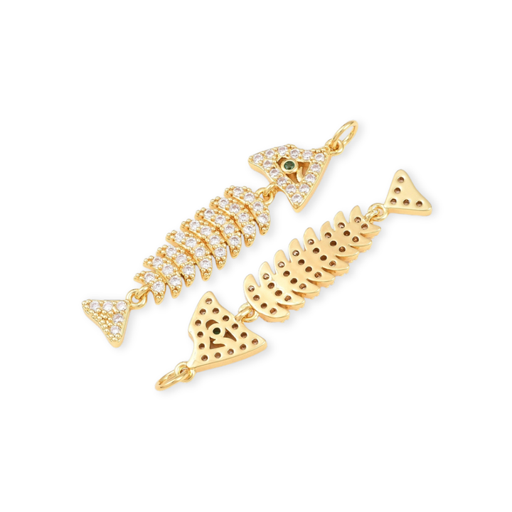 Detalles de Dije de pez de chapa de oro con zirconia