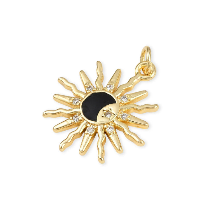 Detalles de Dije de sol de chapa de oro con zirconia y esmalte