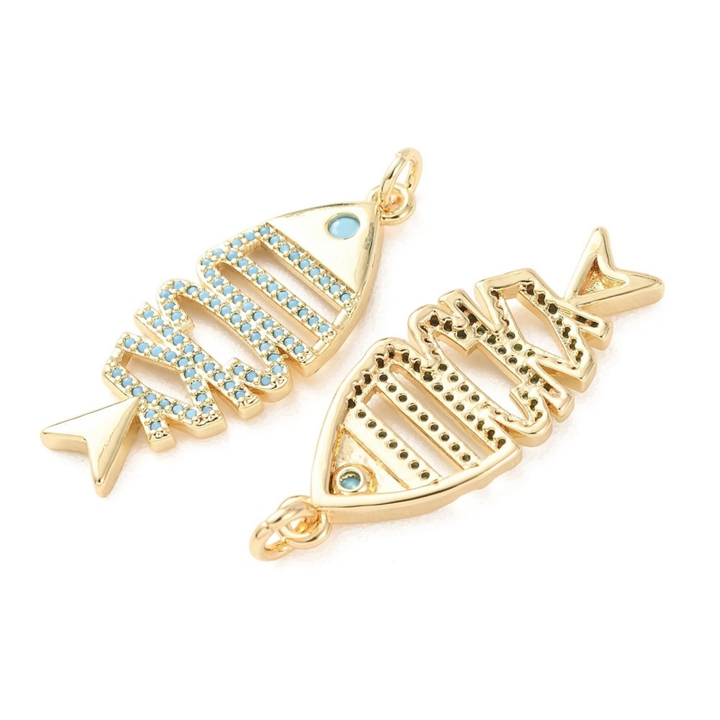Detalles de Dije de pez de chapa de oro con zirconia