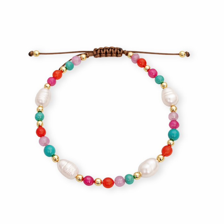 Detalles de Brazalete tejido con jade, perla de río y separadores de chapa de oro