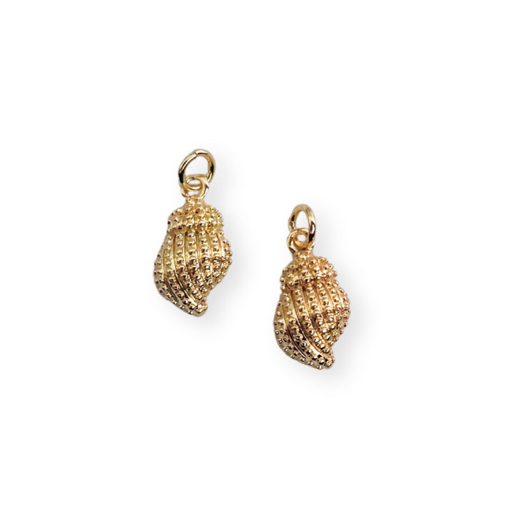 Detalles de dije caracol en chapa de oro con acabado brillante