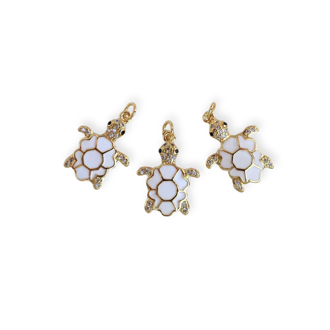Detalles de dijes en forma de tortuga blanca de chapa de oro