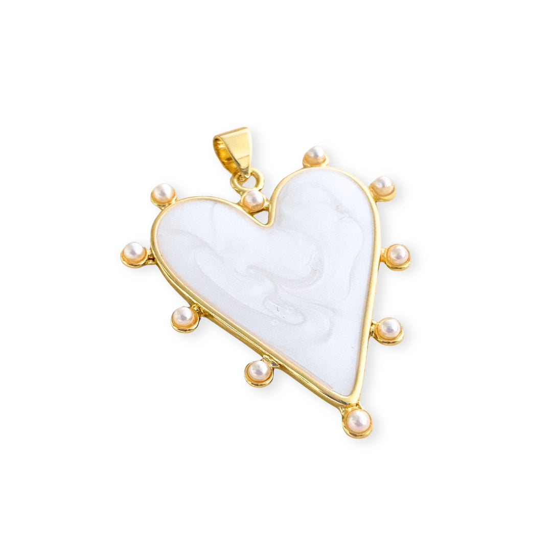 Detalles de Dije de corazón blanco de chapa de oro con esmalte