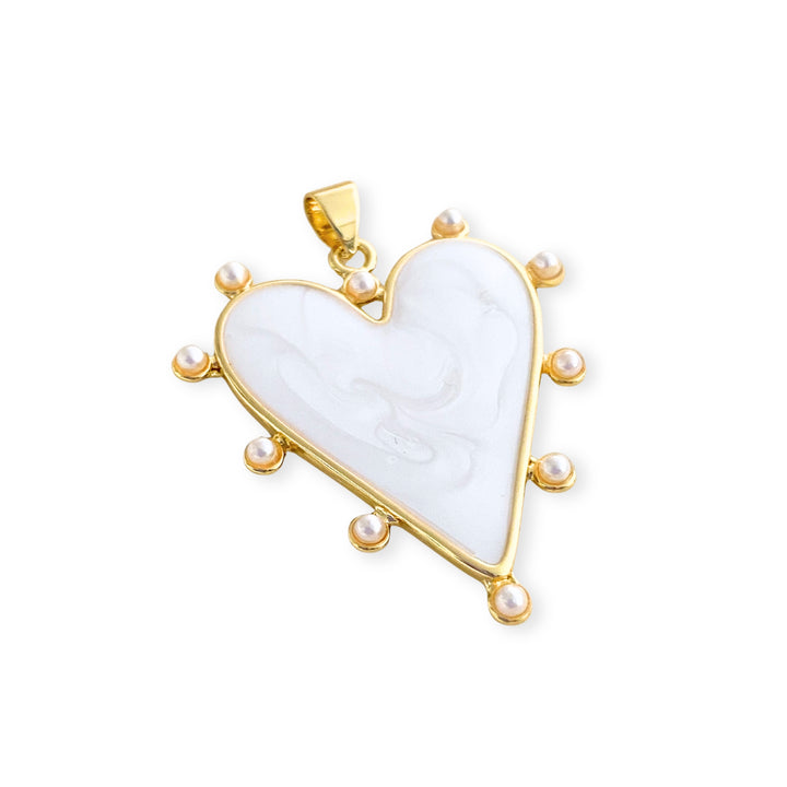 Detalles de Dije de corazón blanco de chapa de oro con esmalte