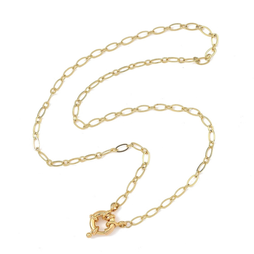 Detalles de Cadena de chapa de oro con broche marinero dorado