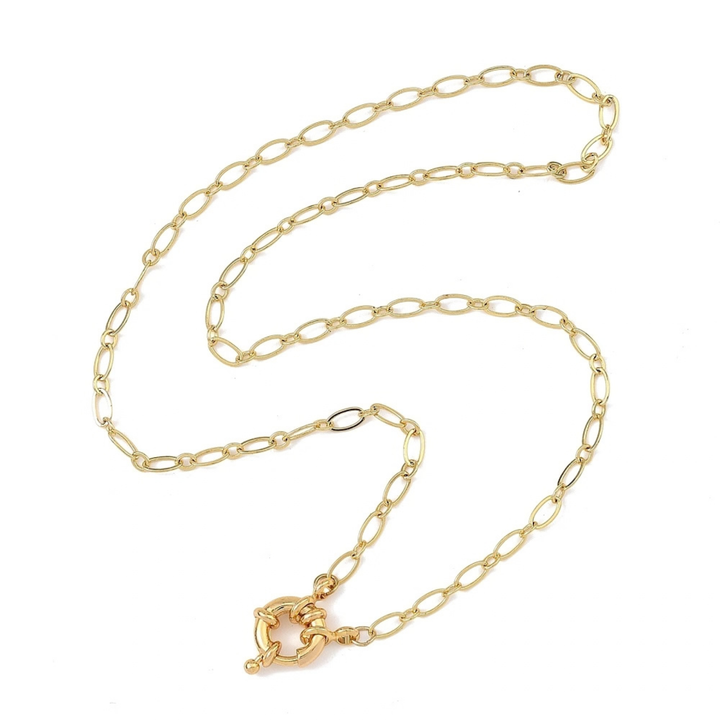 Detalles de Cadena de chapa de oro con broche marinero dorado