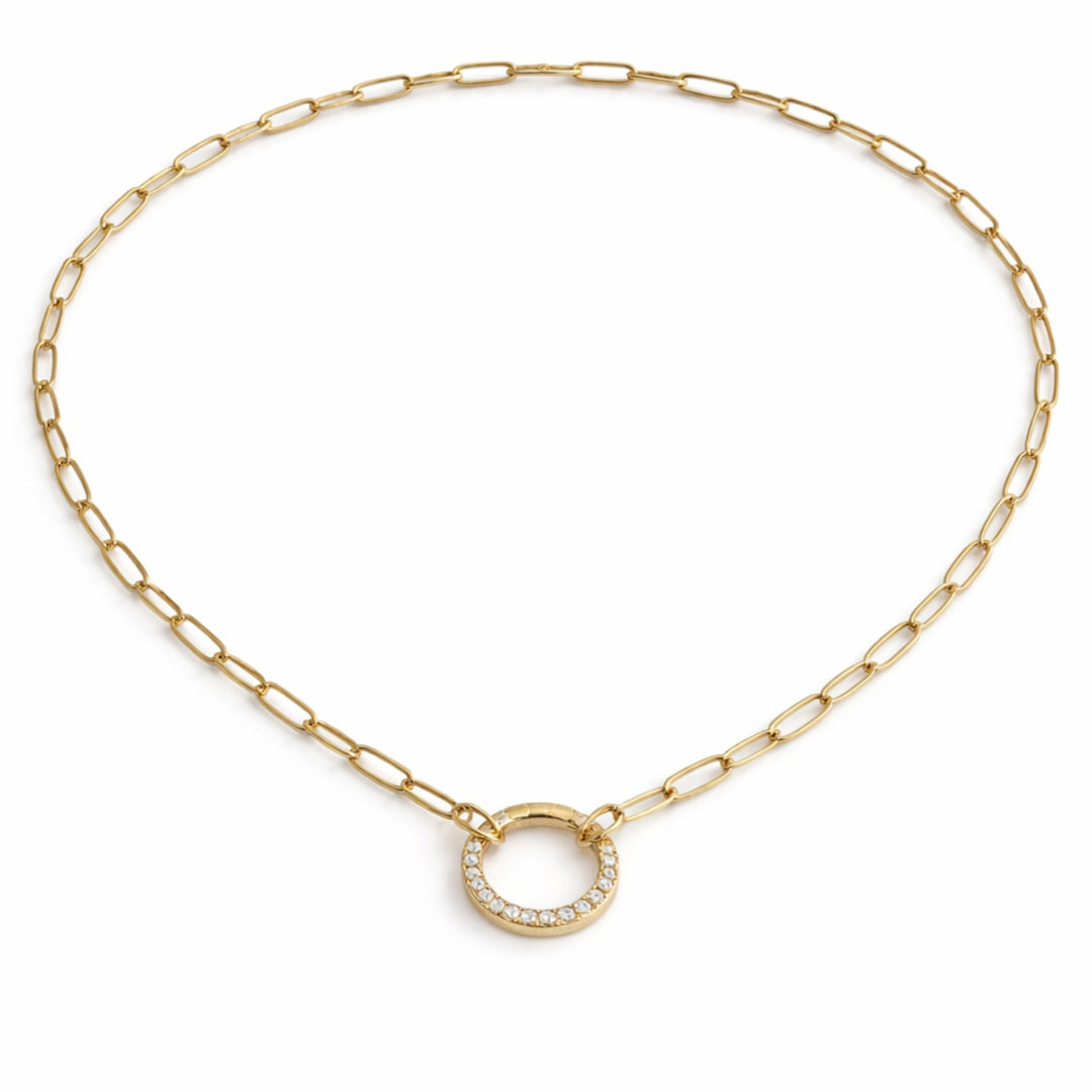 Detalles de Cadena de chapa de oro con broche circular con zirconia