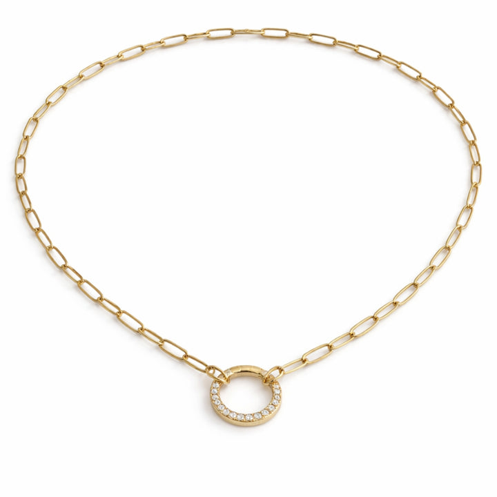 Detalles de Cadena de chapa de oro con broche circular con zirconia