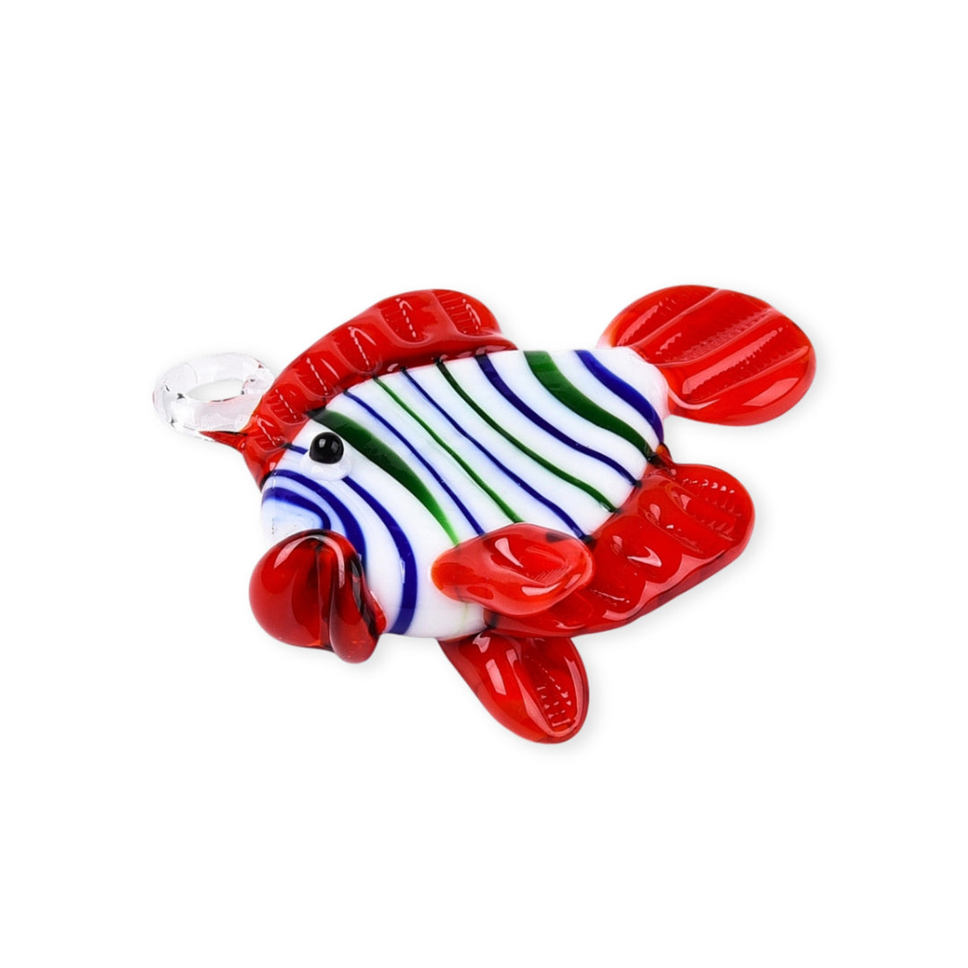 Detalles de Dije murano en forma de pez con diseño en rojo, blanco, azul y verde