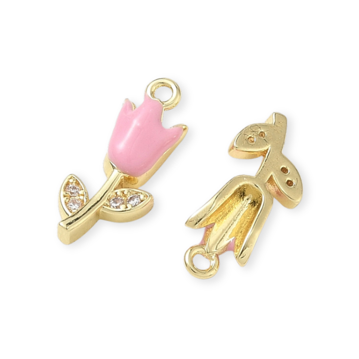 Detalles de Dije de flor de chapa de oro con esmalte
