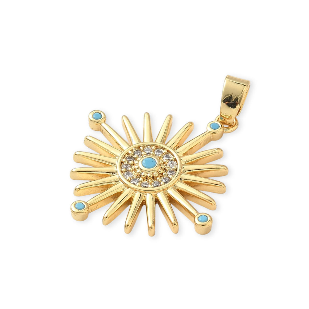 Detalles de Dije de sol de chapa de oro con zirconia