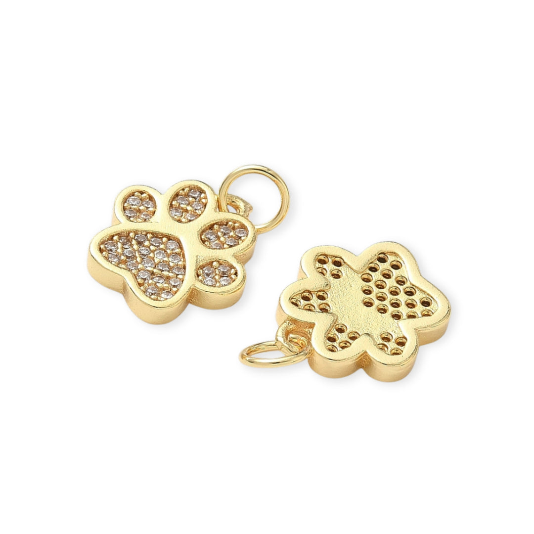Detalles de Dije huella de perro dorada con zirconia brillante